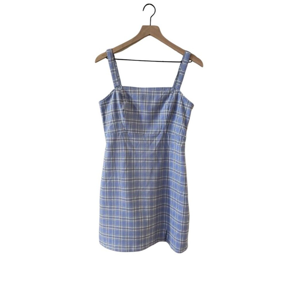 Hollister Plaid Square-Neck Mini Dress in Pale Blue